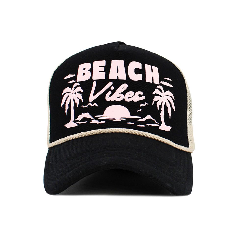 Black Stone Capture easygoing summer style with this BEACH VIBES foam trucker hat, featuring bold lettering and a tropical tree graphic for a fun, sunny look. Lightweight and breathable, it’s perfect for beach days, vacations, and relaxed outdoor wear.