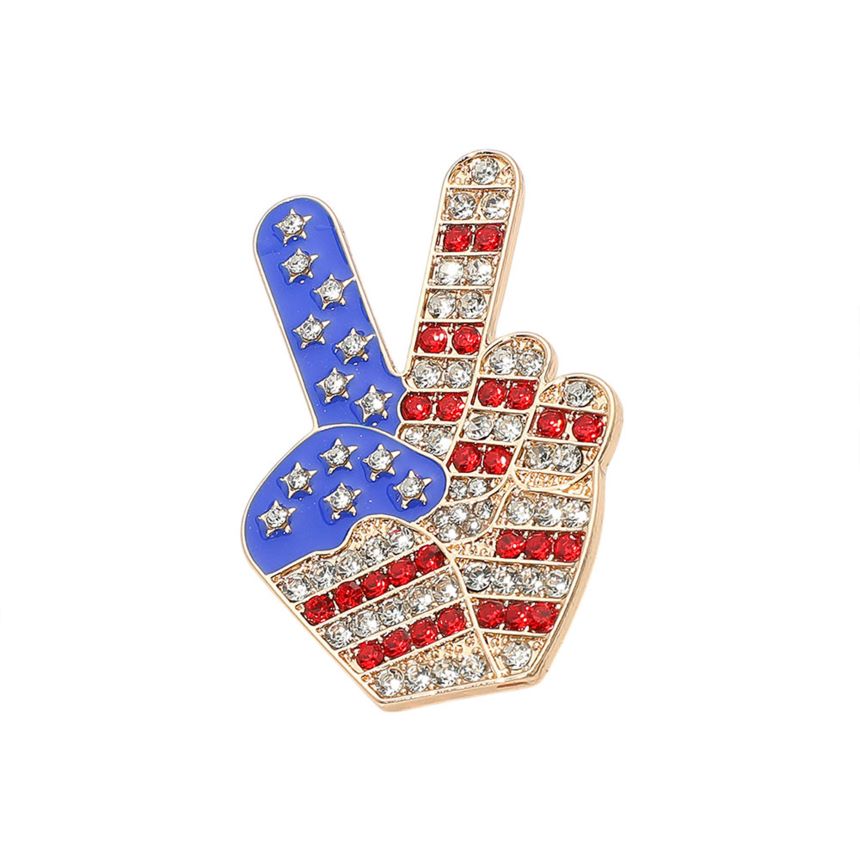 Gold Celebrate unity and patriotism with this Stone Paved American USA Flag Peace Hand Sign Pin Brooch, featuring a striking peace gesture filled with the iconic stars and stripes and accented by sparkling stones. A meaningful and stylish accessory, it’s perfect for adding a bold statement of freedom, harmony, and American pride to jackets, bags, or hats.