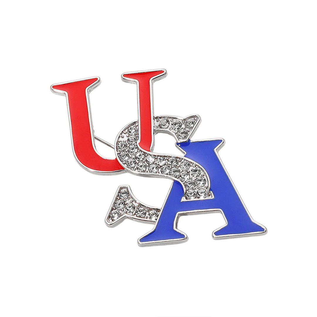 Rodhium Add a bold patriotic accent to your look with this Stone Paved Enamel USA Pin Brooch, featuring vibrant enamel detailing and stone-paved accents for a refined finish. Perfect for jackets, bags, hats, or lapels, it offers a durable, eye-catching design that showcases American pride in a stylish way.
