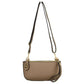 Stone This versatile everyday bag features a compact pebbled textured body with a slightly curved base silhouette. Designed for organized daily or evening use, the main storage compartment is secured by a top zipper closure and accented with a small decorative metallic turn-lock detail on the side panel. It offers multiple carrying options, equipped with a long, adjustable crossbody shoulder strap and a shorter matching wristlet loop