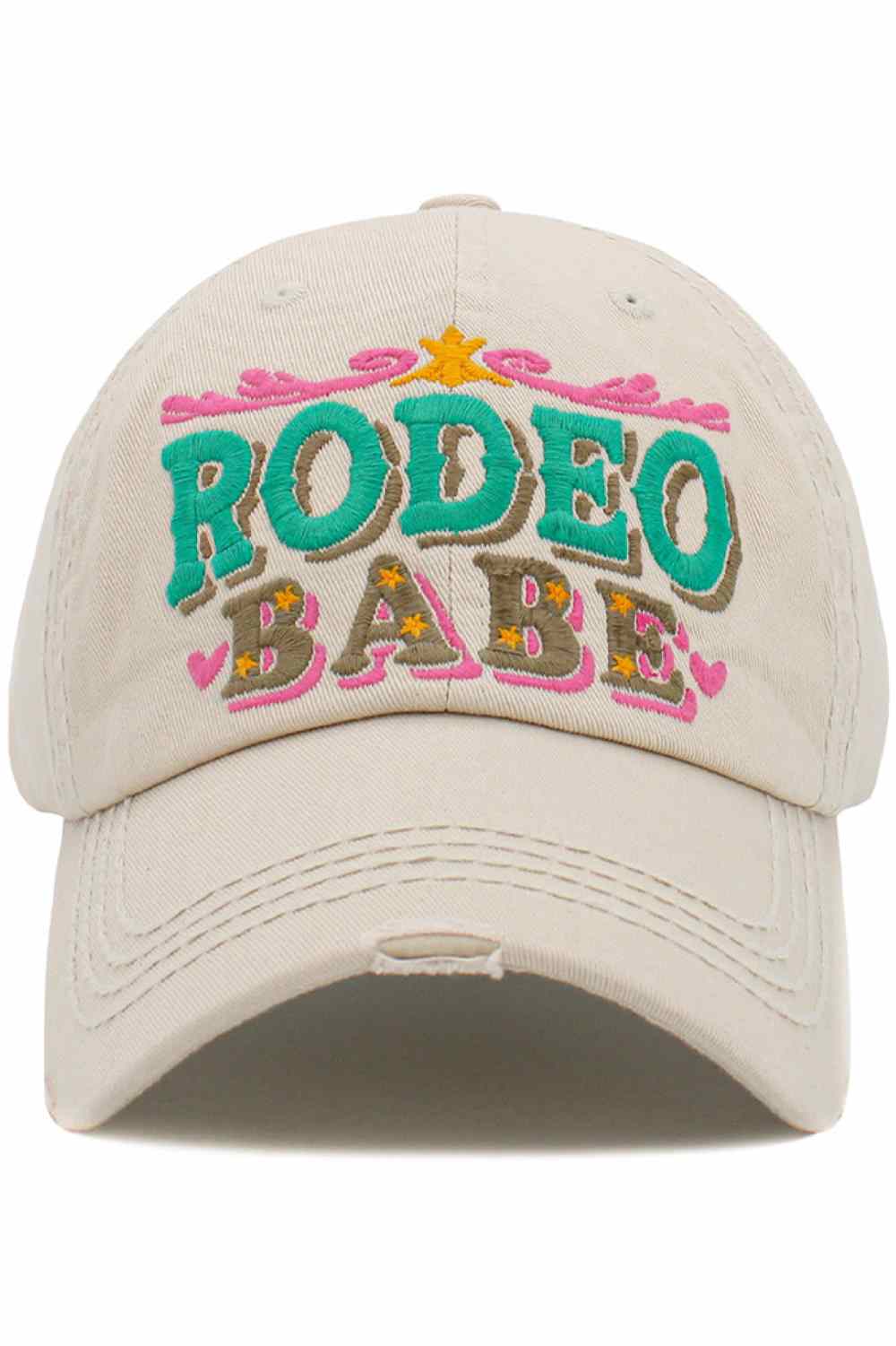 Stone The RODEO BABE Vintage Ball Cap features a bold, western-inspired design with a classic vintage look. Comfortable and easy to wear, it’s perfect for everyday outfits, casual outings, and adding a touch of rodeo attitude to your style.
