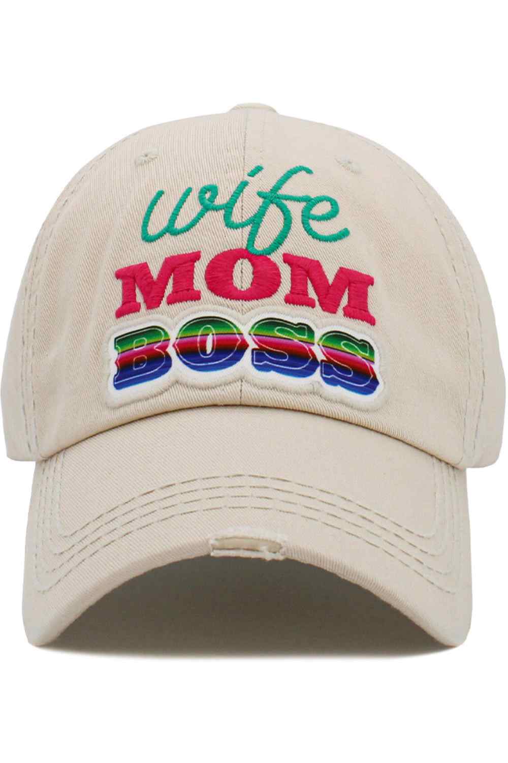 Stone The WIFE MOM BOSS Vintage Ball Cap features a bold, empowering slogan with a classic vintage-inspired design for a stylish everyday look. Comfortable and easy to wear, it’s perfect for casual outings, errands, and adding a confident touch to any outfit.