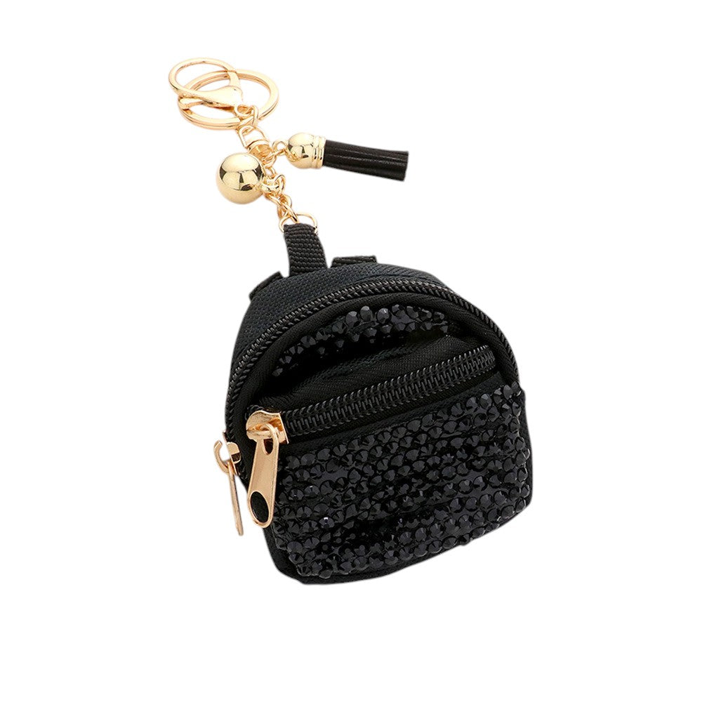 Studded Backpack Bag Tassel Bag Charm - Black Multi - Keychains