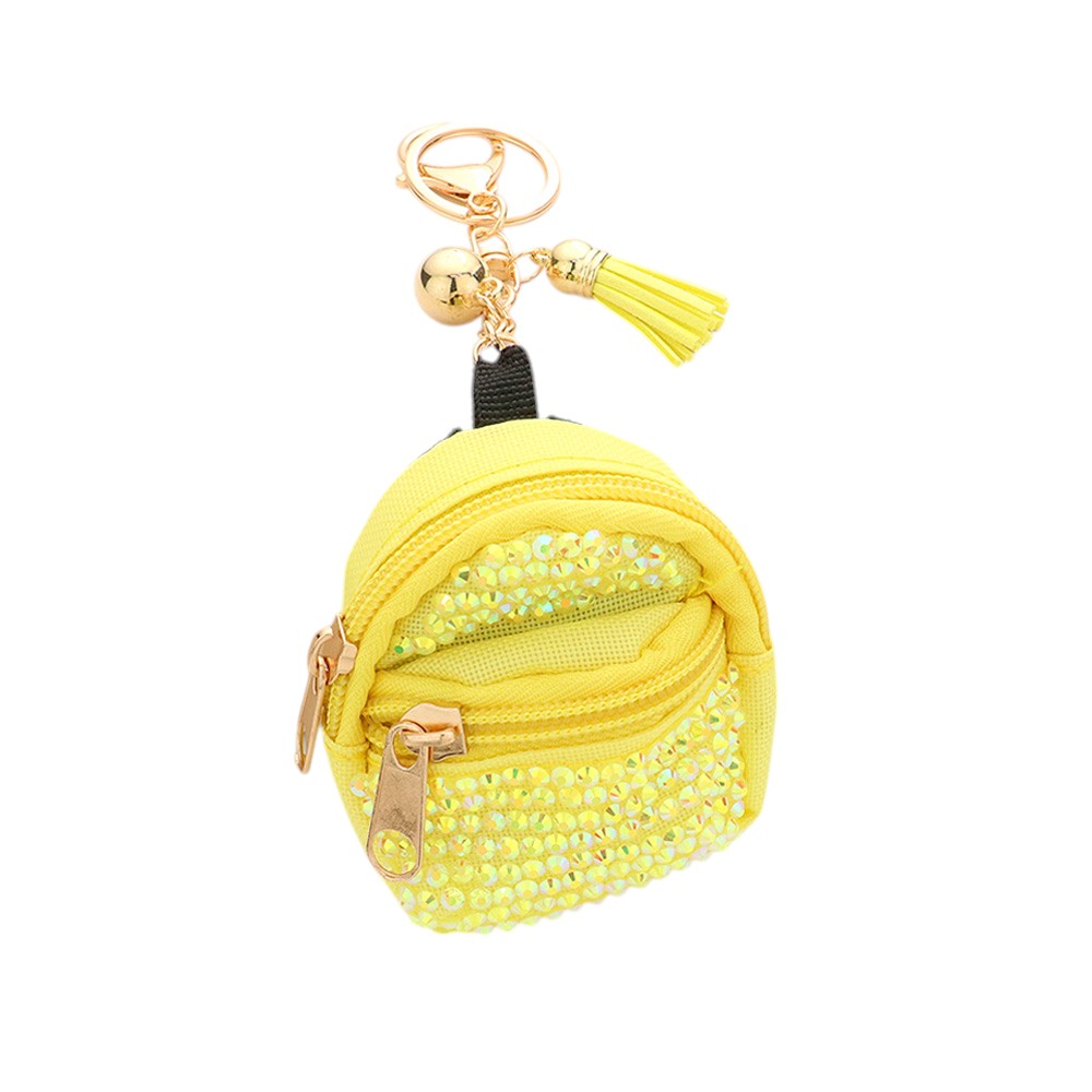 Studded Backpack Bag Tassel Bag Charm - Yellow - Keychains