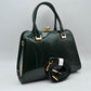 Patent Frame Satchel Handbag with Top Handles and Pearl Clasp - Olive - Satchel Bag