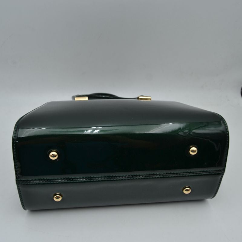 Patent Frame Satchel Handbag with Top Handles and Pearl Clasp - Satchel Bag