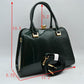 Patent Frame Satchel Handbag with Top Handles and Pearl Clasp - Satchel Bag