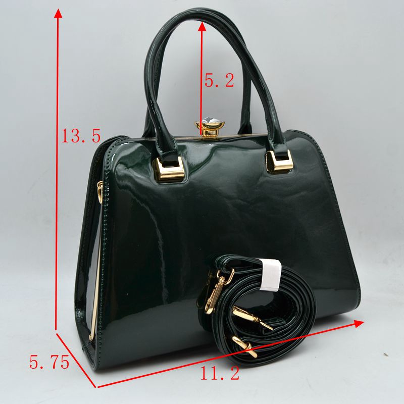 Patent Frame Satchel Handbag with Top Handles and Pearl Clasp - Satchel Bag