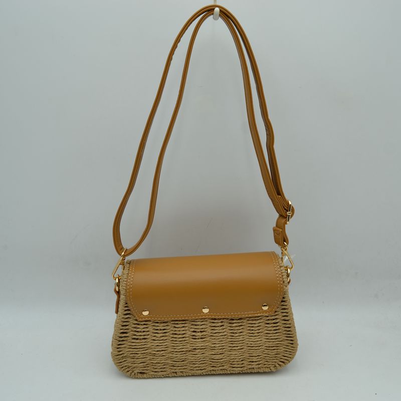 Woven Shoulder Bag with Adjustable Strap and Flap Closure - Shoulder Bag
