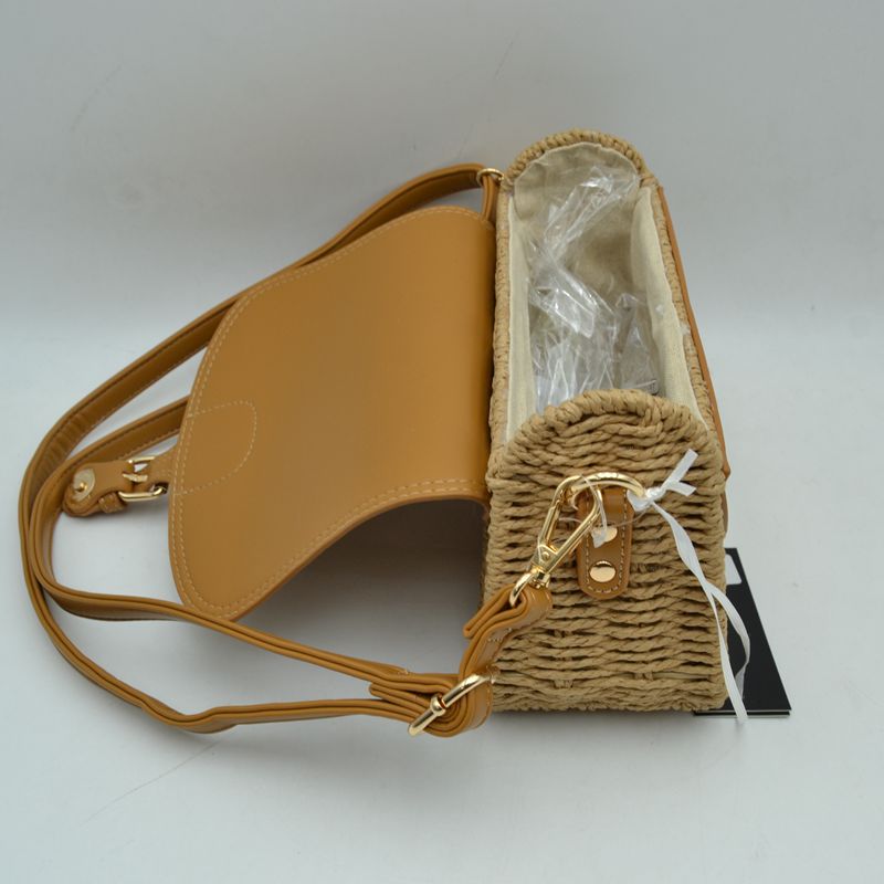 Woven Shoulder Bag with Adjustable Strap and Flap Closure - Shoulder Bag