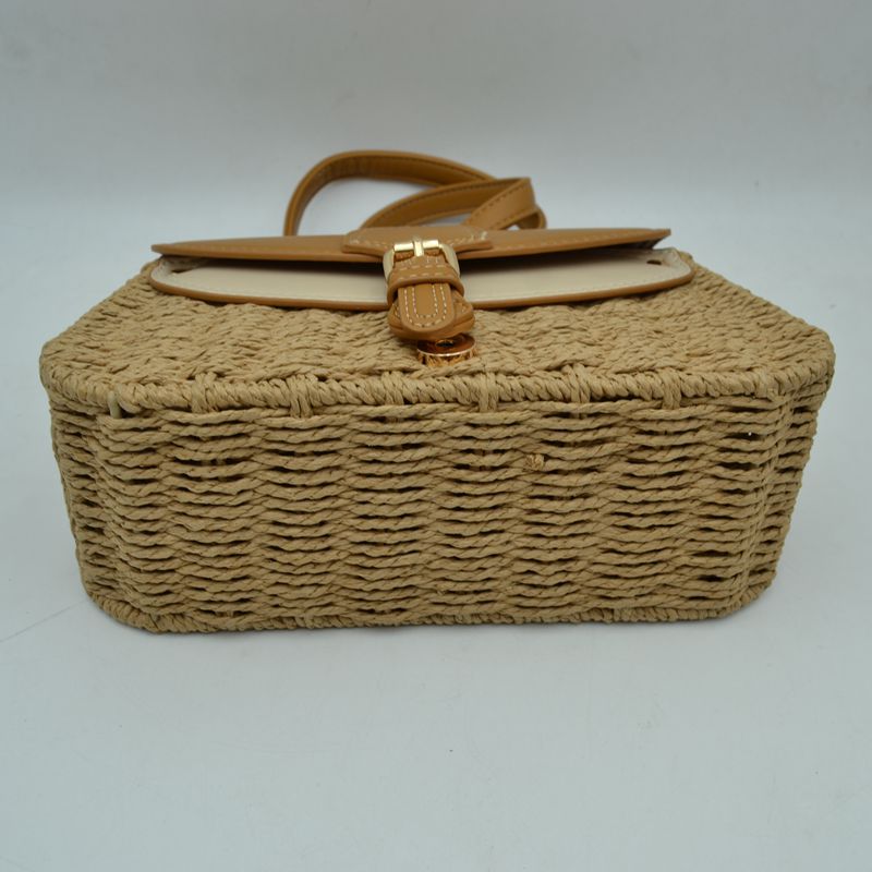 Woven Shoulder Bag with Adjustable Strap and Flap Closure - Shoulder Bag