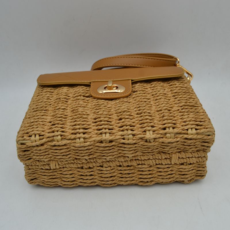Quilted Flap Woven Straw Crossbody Bag with Adjustable Shoulder Strap - Crossbody Bag