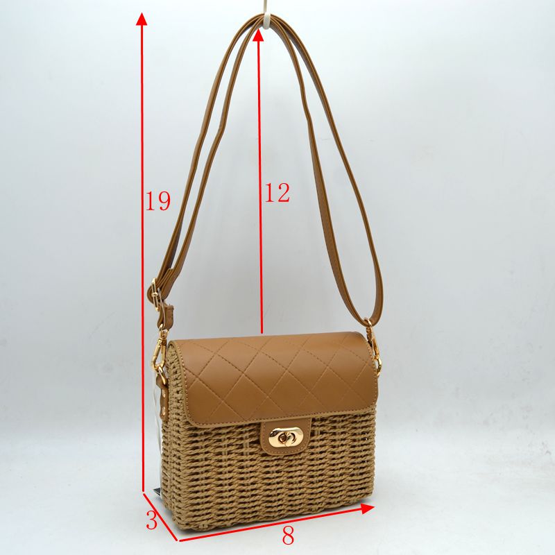 Quilted Flap Woven Straw Crossbody Bag with Adjustable Shoulder Strap - Crossbody Bag