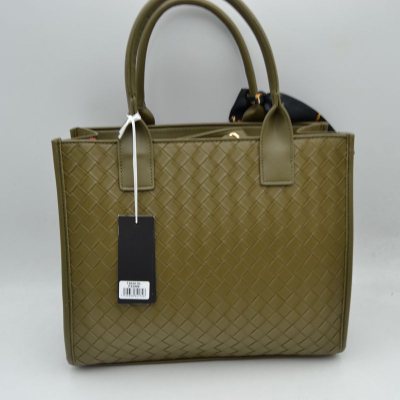 Woven Texture Tote Bag with Dual Top Handles and Scarf Accent - Tote Bag