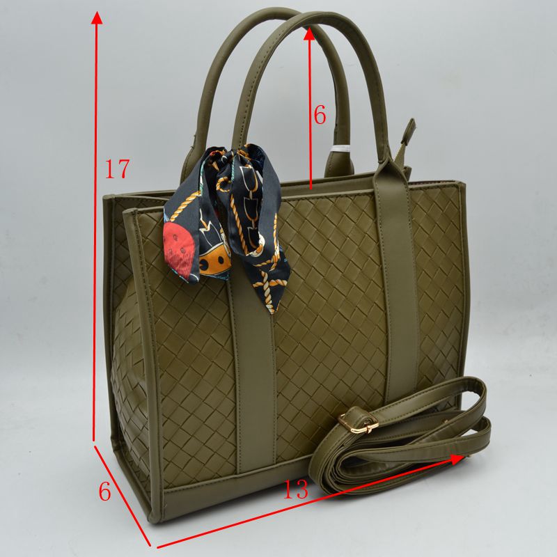 Woven Texture Tote Bag with Dual Top Handles and Scarf Accent - Tote Bag