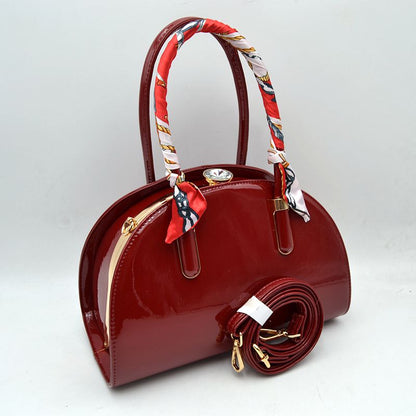 Dome Top-Handle Handbag with Detachable Shoulder Strap - Red - Hand Bag