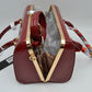 Glossy Patent Leather Barrel Handbag with Scarf-Wrapped Handle - Red - Barrel
