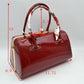 Glossy Patent Leather Barrel Handbag with Scarf-Wrapped Handle - Red - Barrel