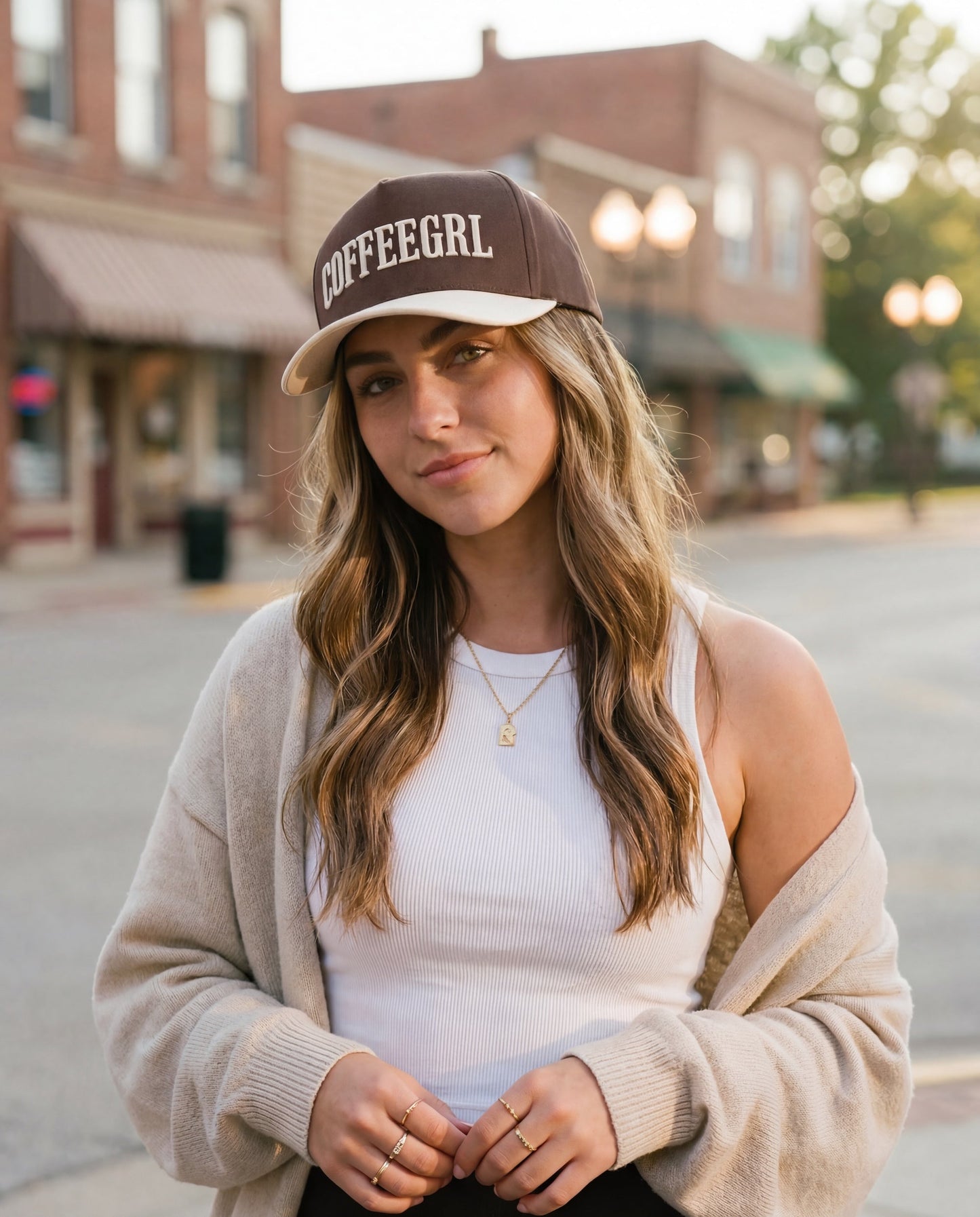 C.C Coffeegrl Trucker Hat - Cream/Brown - Trucker Hats