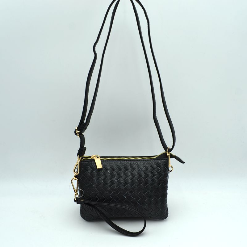 Woven 2-in-1 Crossbody Bag and Wristlet Clutch - Black - Crossbody Bags