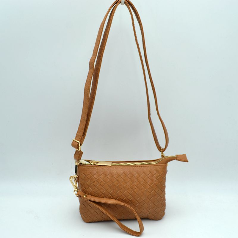Woven 2-in-1 Crossbody Bag and Wristlet Clutch - Light Brown - Crossbody Bags