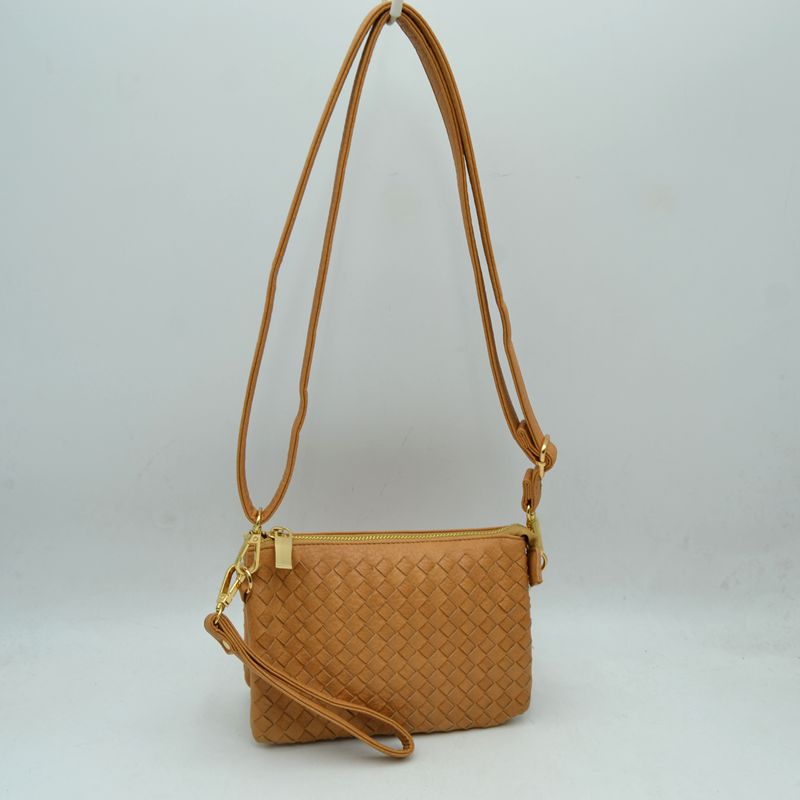 Woven 2-in-1 Crossbody Bag and Wristlet Clutch - Tan - Crossbody Bags