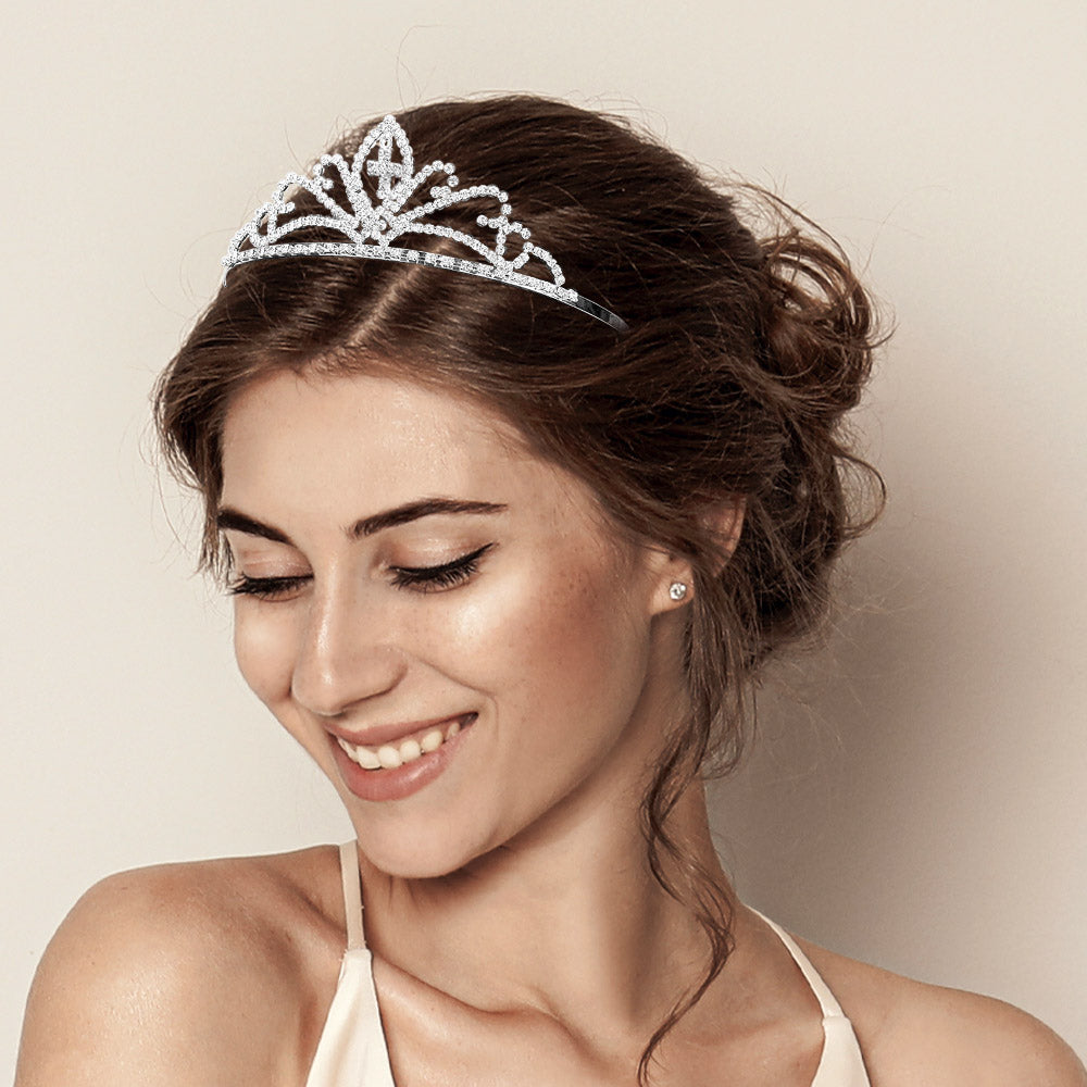 Madeline Love Clear, Silver Crystal Rhinestone Pave Cross Drop Tiara - Hair Accessories