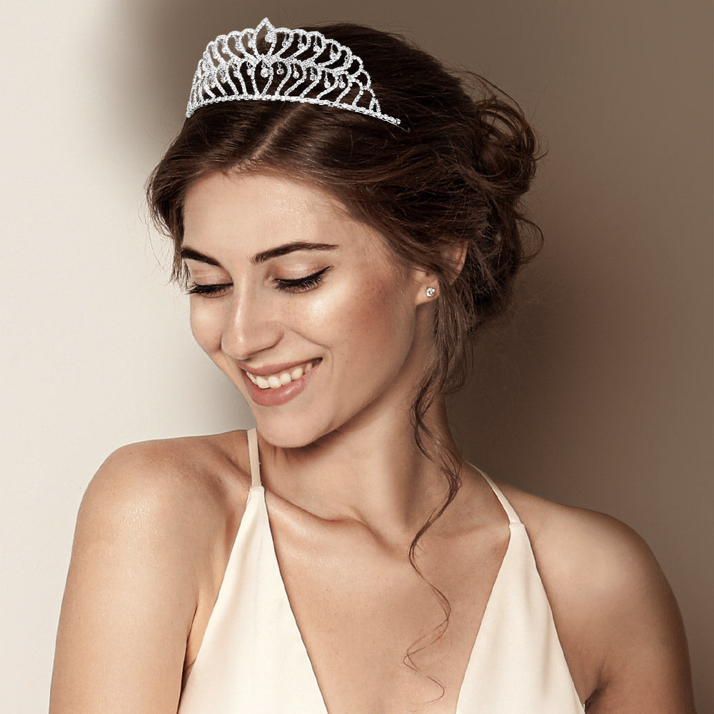 Madeline Love Clear, Silver Rhinestone Crystal Dangle Pageant Princess Tiara - Hair Accessories