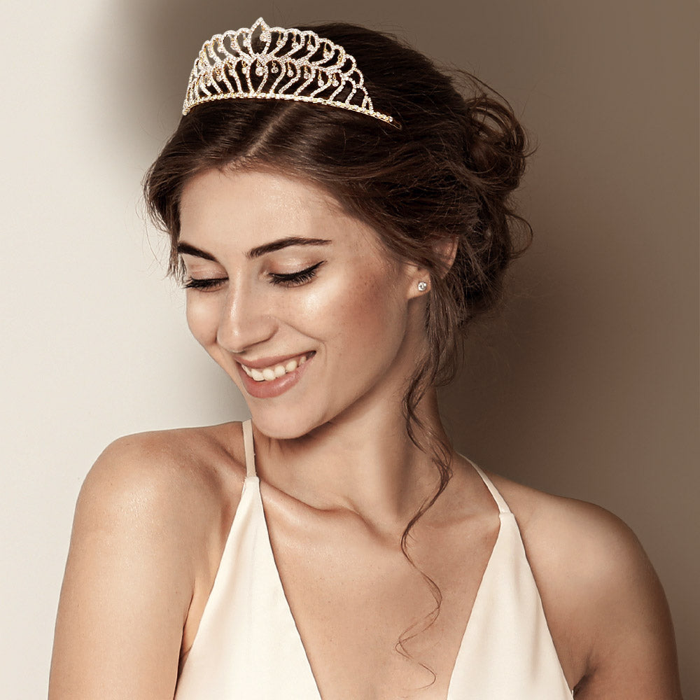 Madeline Love Clear, Gold Rhinestone Crystal Dangle Pageant Princess Tiara - Hair Accessories