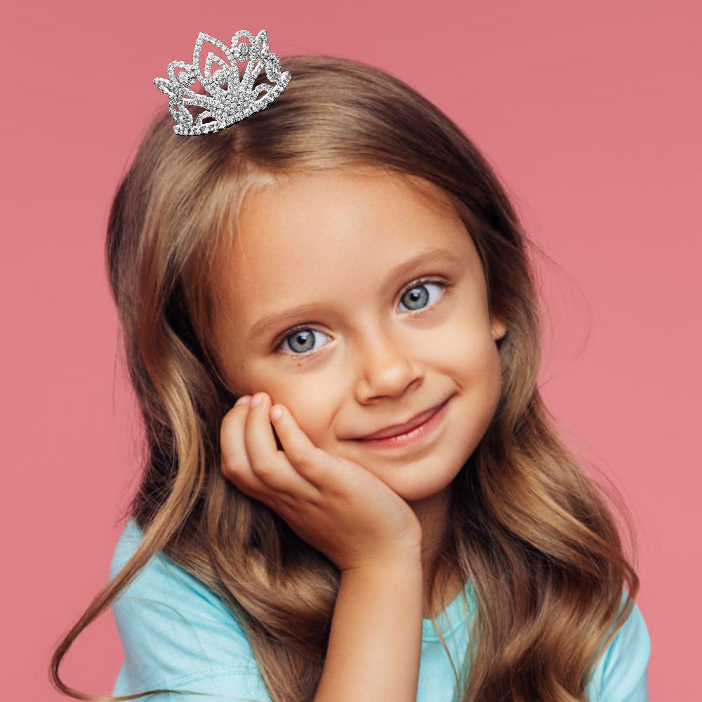 Madeline Love Clear, Silver Rhinestone Paved Mini Princess Tiara - Hair Accessories