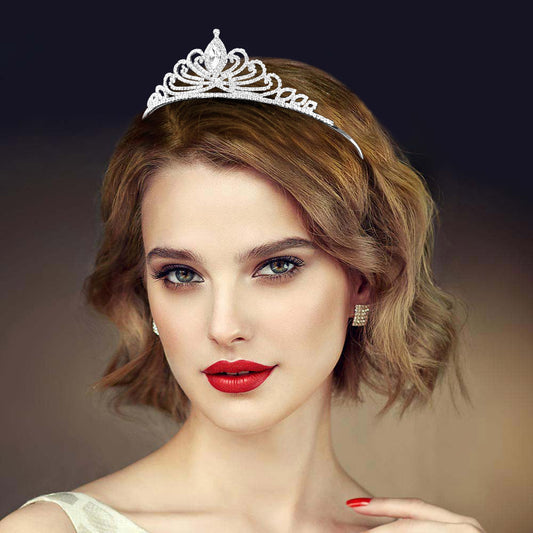Madeline Love Clear, Silver Elegant Rhinestone Pave Crystal Pageant Princess Tiara - Hair Accessories