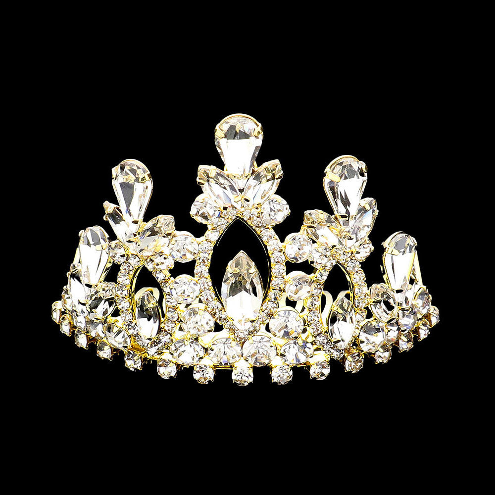 Madeline Love Clear, Gold Marquise Teardrop Stone Cluster Embellished Princess Mini Tiara - Hair Accessories