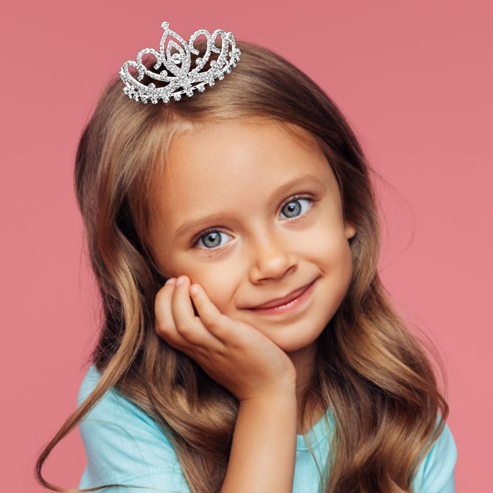 Madeline Love Clear, Silver Crystal Rhinestone Pave Princess Mini Tiara - Hair Accessories