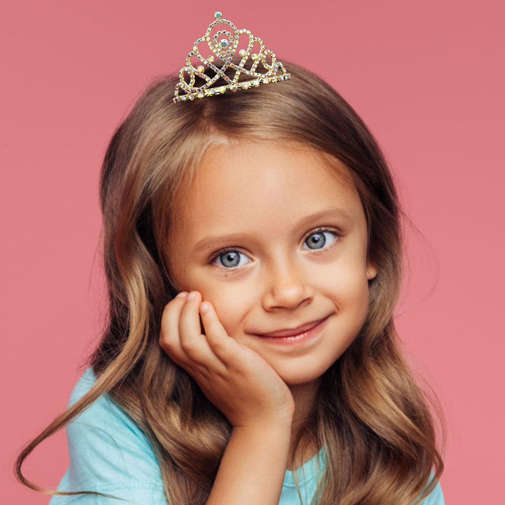Madeline Love AB, Gold Intricate Openwork Rhinestone Paved Princess Crown Mini Tiara - Hair Accessories