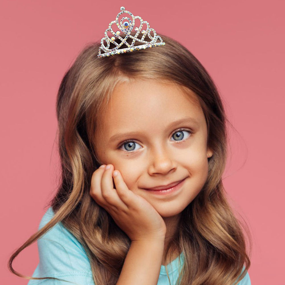 Madeline Love AB, Silver Intricate Openwork Rhinestone Paved Princess Crown Mini Tiara - Hair Accessories