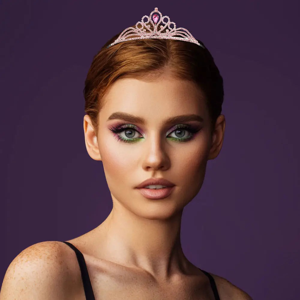 Madeline Love Lt Rose, Silver Teardrop Centerpiece Rhinestone Paved Flowing Crown Princess Tiara - Hair Accessories