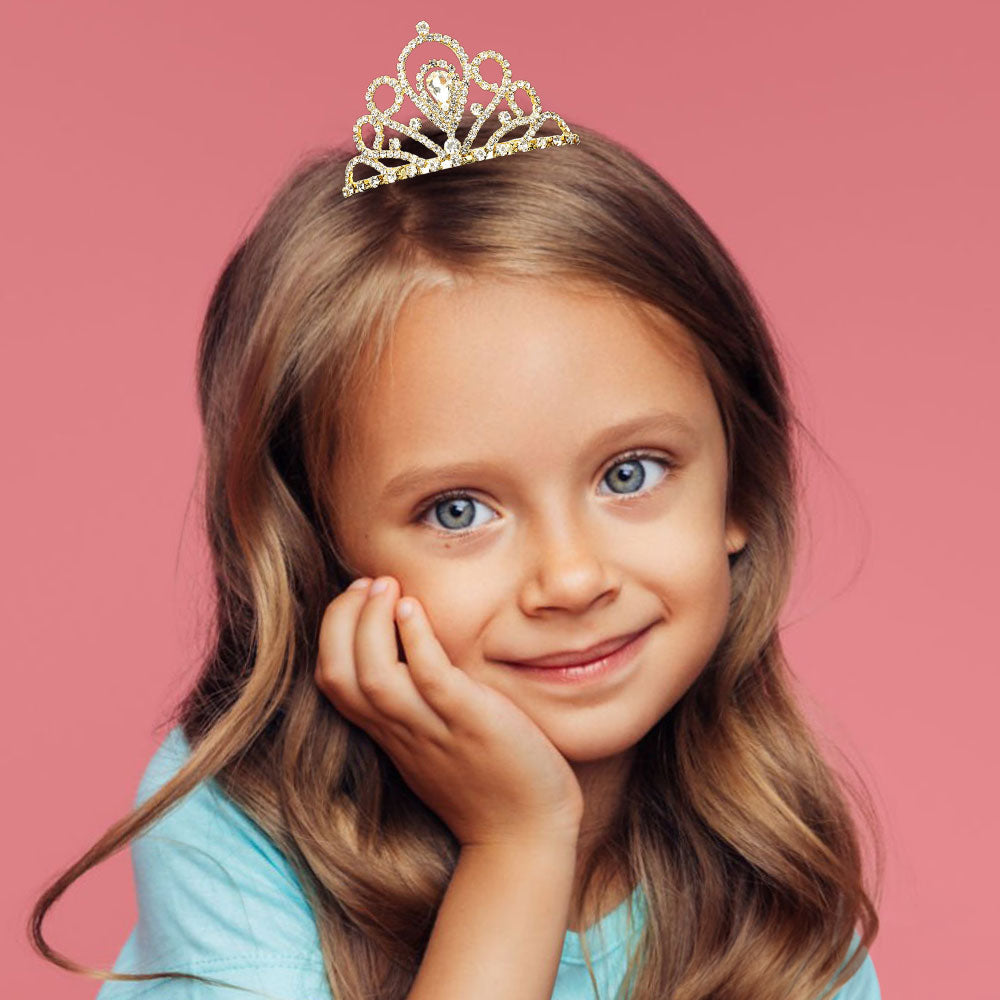 Madeline Love Clear, Gold Teardrop Stone Cluster Accent Rhinestone Paved Mini Tiara - Hair Accessories
