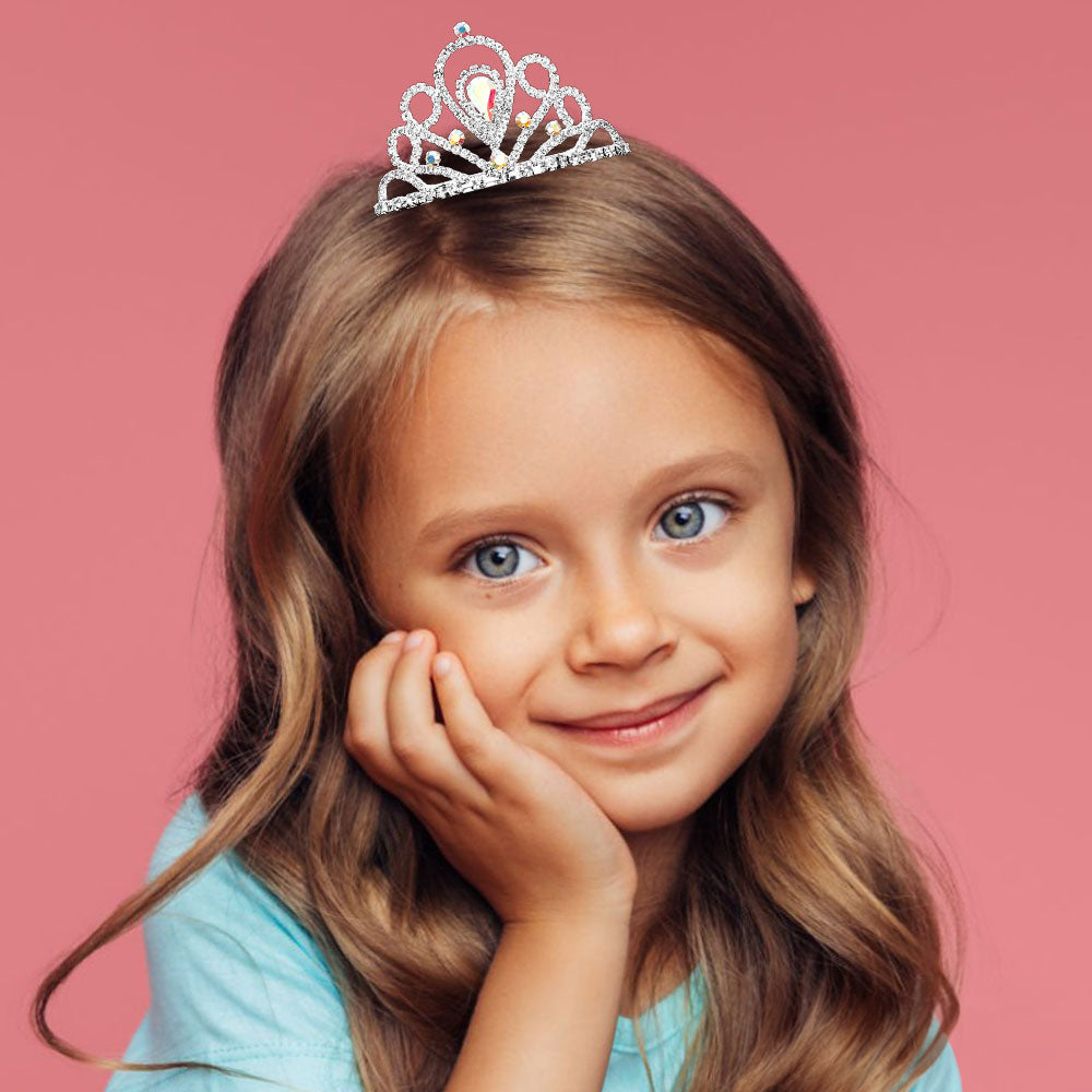 Madeline Love AB, Silver Teardrop Stone Cluster Accent Rhinestone Paved Mini Tiara - Hair Accessories