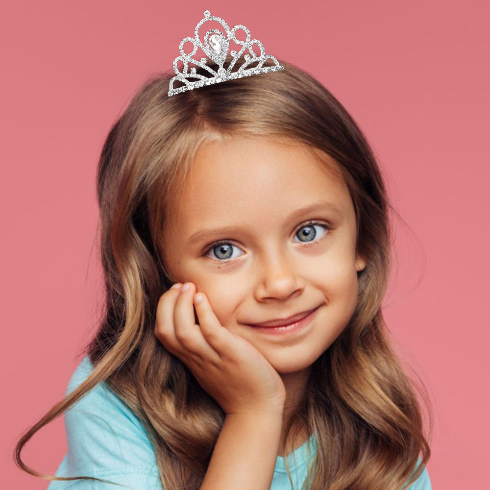 Madeline Love Clear, Silver Teardrop Stone Cluster Accent Rhinestone Paved Mini Tiara - Hair Accessories