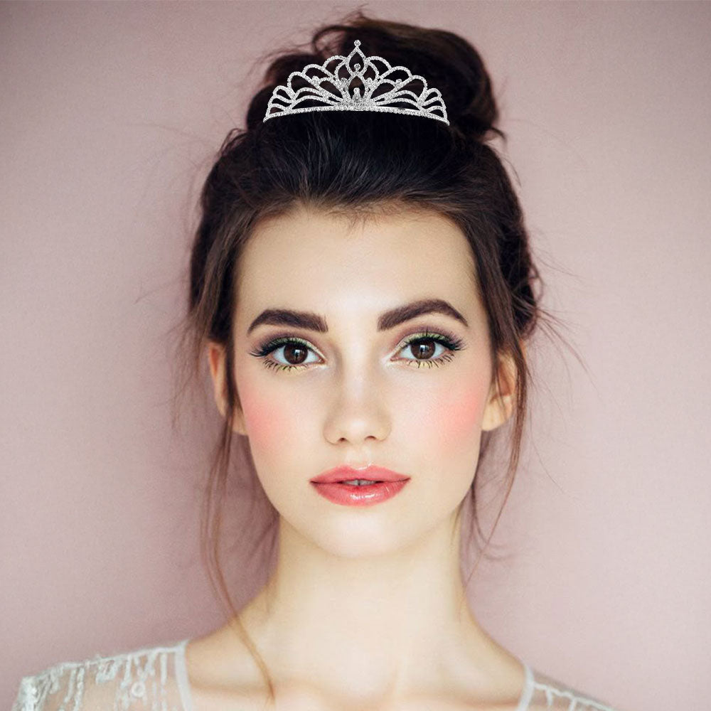 Madeline Love Clear, Silver Round Stone Cluster Accent Rhinestone Paved Princess Tiara - Hair Accessories