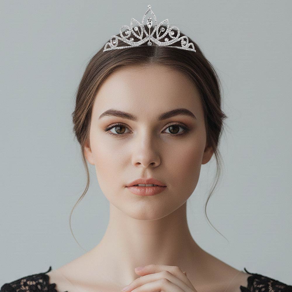 Madeline Love Clear, Silver Marquise Stone Cluster Centered Rhinestone Pave Princess Tiara - Hair Accessories