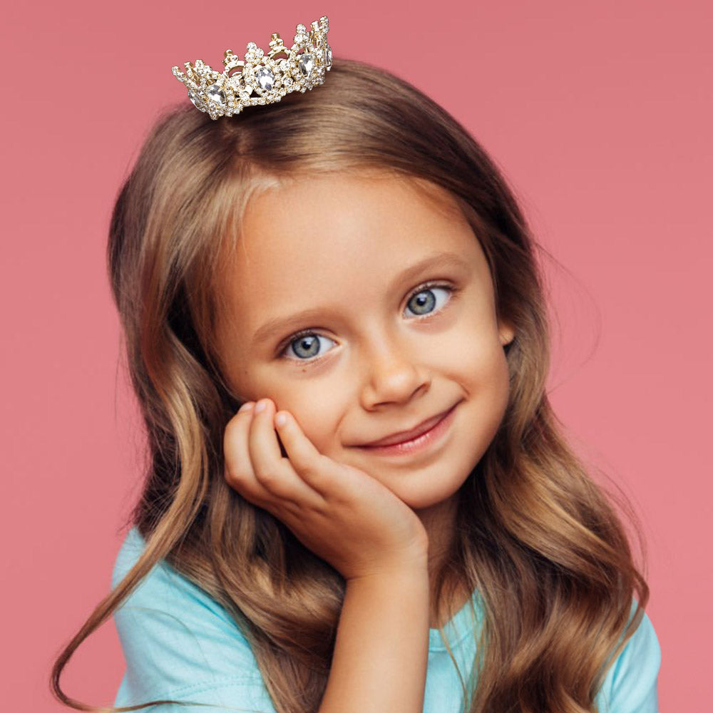 Madeline Love Gold Crystal Teardrop Rhinestone Pave Crown Mini Tiara - Hair Accessories