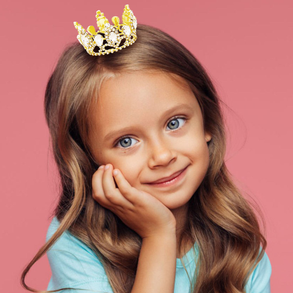 Madeline Love Gold Crystal Oval Accented Rhinestone Pave Mini Crown Tiara - Hair Accessories