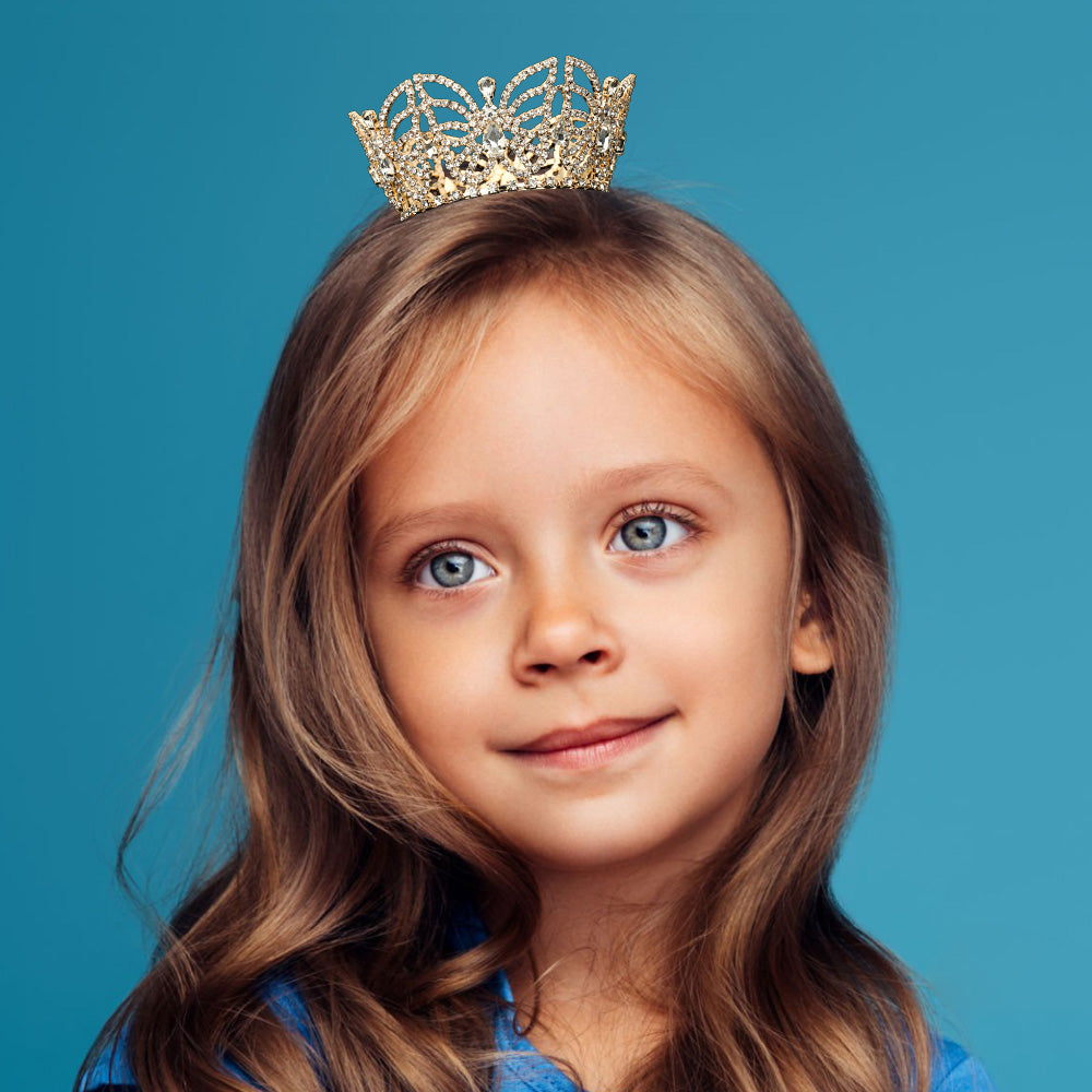 Madeline Love Clear, Gold Rhinestone Crystal Paved Butterfly Crown Mini Tiara - Hair Accessories