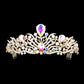 Madeline Love AB, Clear, Gold Teardrop Stone Accented Pageant Princess Tiara - Hair Accessories - desc
