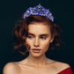 Madeline Love Sapphire, Silver Teardrop Stone Pointed Rhienstone Paved Princess Tiara - Hair Accessories