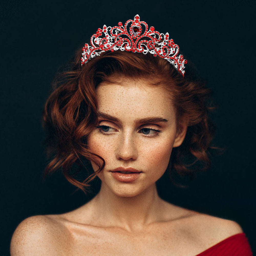 Madeline Love Siam, Silver Teardrop Stone Pointed Rhienstone Paved Princess Tiara - Hair Accessories