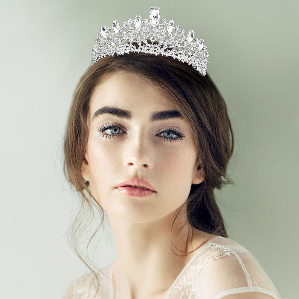 Madeline Love Clear, Silver Marquise Stone Custer Accent Princess Tiara - Hair Accessories
