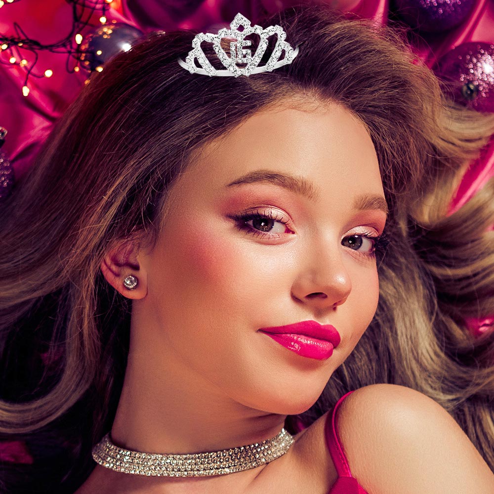 Madeline Love Clear, Silver "16" Crystal Rhinestone Mini Tiara - Hair Accessories