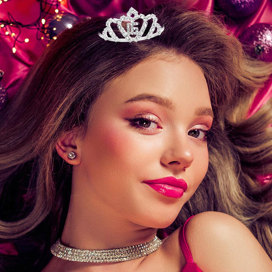 Madeline Love Clear, Silver "16" Crystal Rhinestone Mini Tiara - Hair Accessories